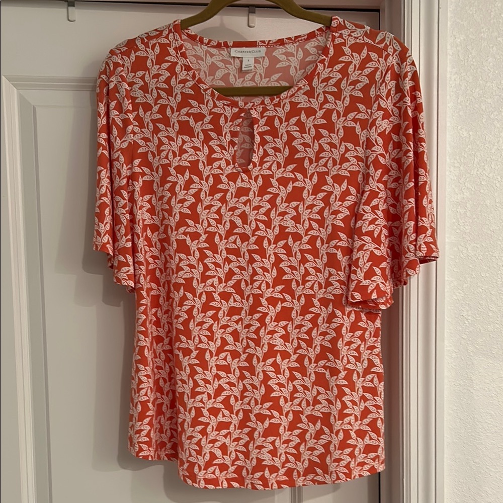 Charter Club Orange Relaxed Buttoned Blouse